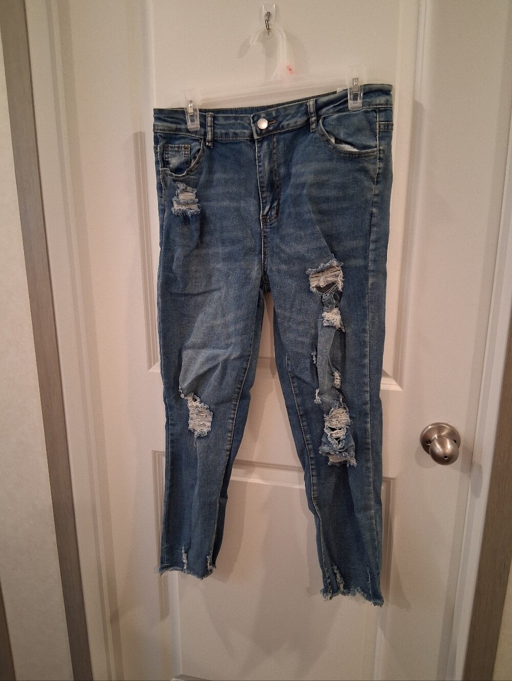 Distressed Blue Women's Ripped Skinny Jeans Size XL